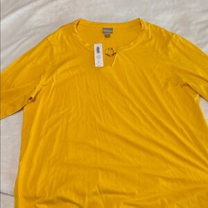 Chico's Bright Yellow Short-Sleeve Crewneck Top with Ring Accent